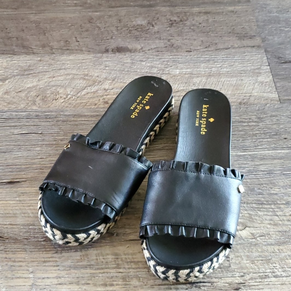 Kate Spade New York Black Slip On Sandals Women Size 6M Designer Logo Dress Shoe
